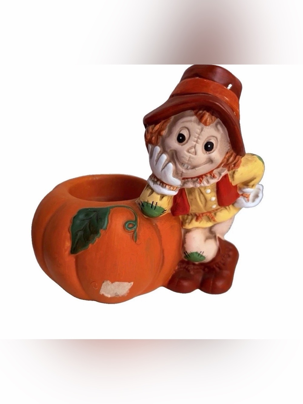 RARE Vtg Lefton Scarecrow Pumpkin 1989 Candle Holder KMY06908 Halloween Planter